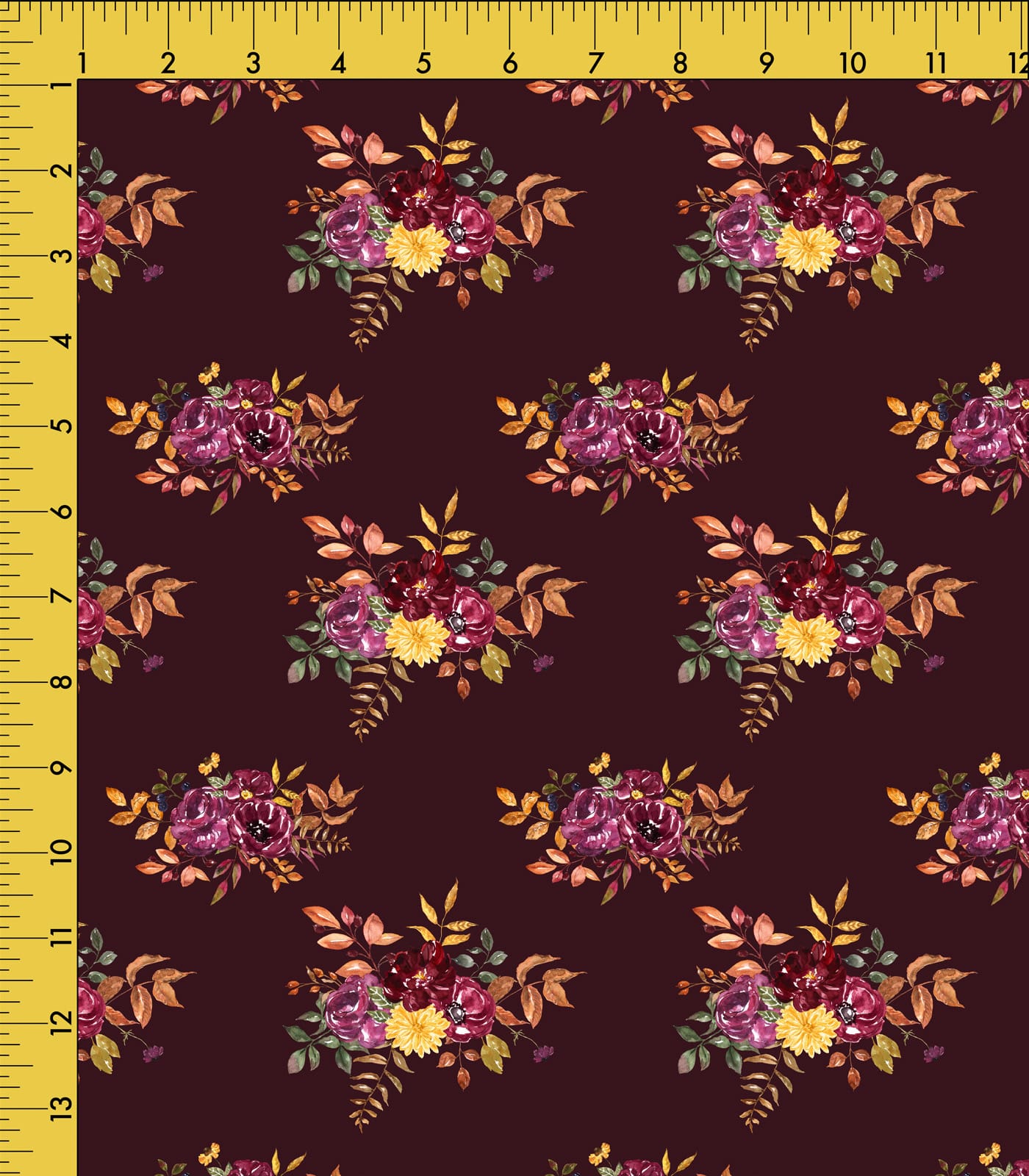 Wine/Dusty Orange/Yellow Flower Bouquets Exclusive Print Olga's Closet