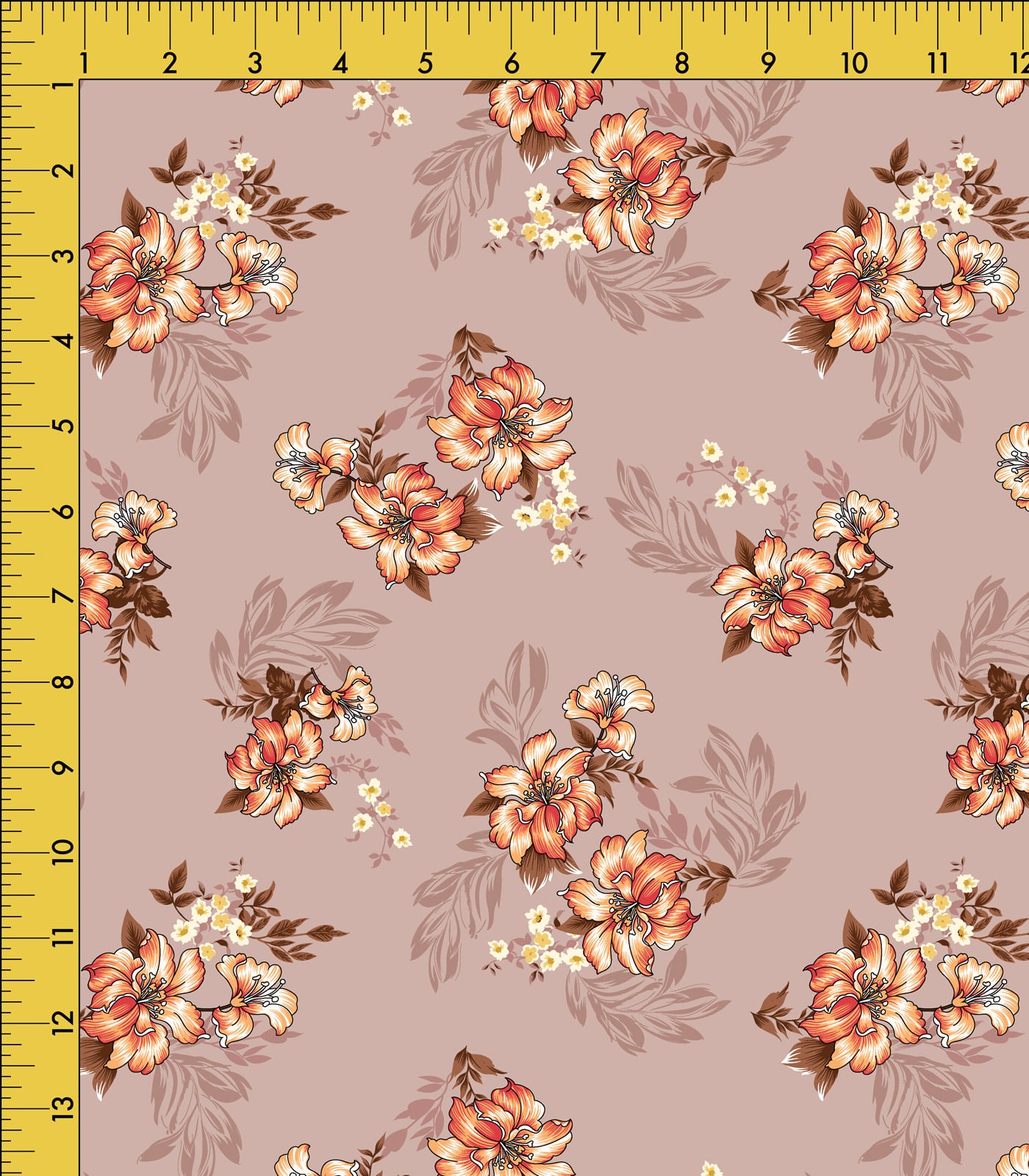 Tan/Dusty Orange/Brown Floral/Flower Bouquets Exclusive Print Olga's