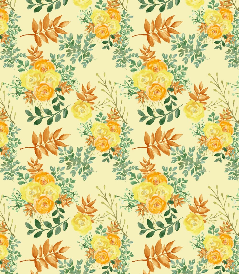 Watercolor Cream/Yellow/Dusty Orange Roses/Leaves Exclusive Print