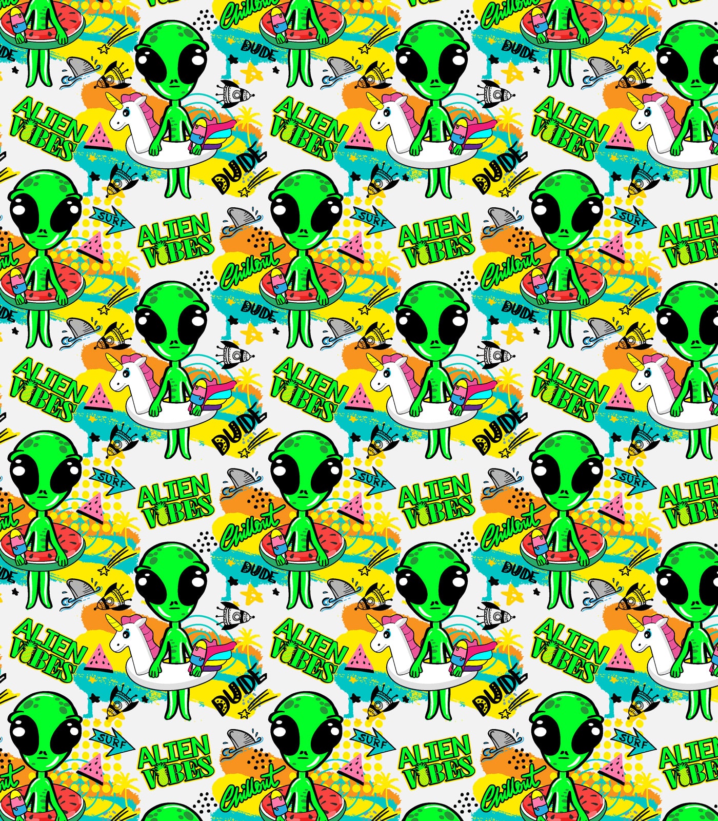 White/Green/Yellow Brush Stroke/Aliens Exclusive Print Olga's Closet
