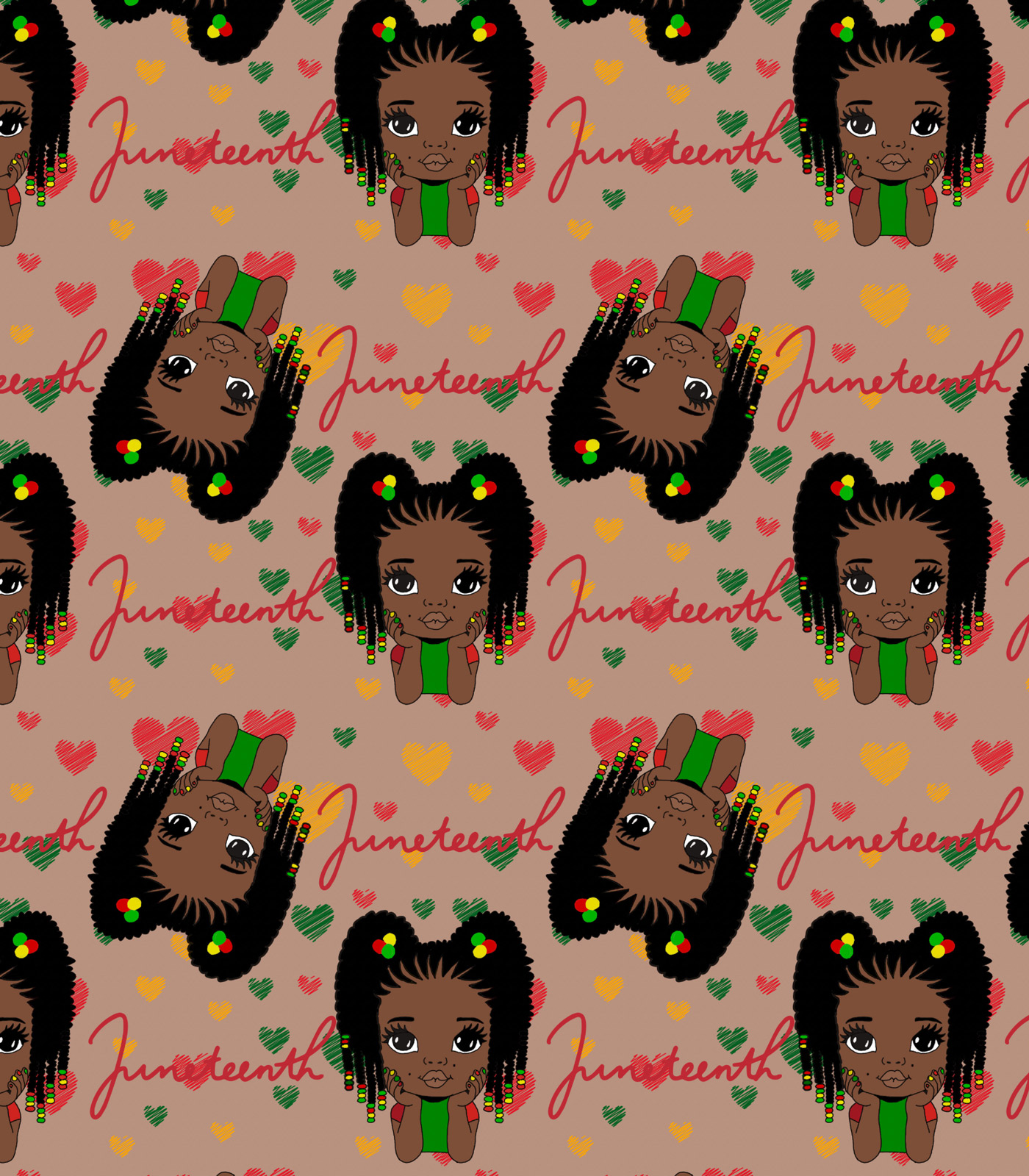 Brown/Green/Red Hearts/Little Girl Exclusive Print Olga's Closet